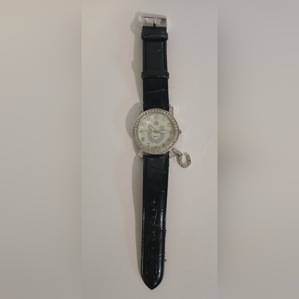 Sheplers Ladies Western Watch Black Horseshoe Rhinestones